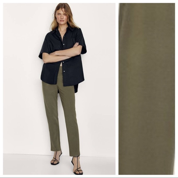 NWT. Massimo Dutti Green/Gray Viscose/Wool Mid-waist Skinny Fit Trousers Size 12 - Picture 1 of 10